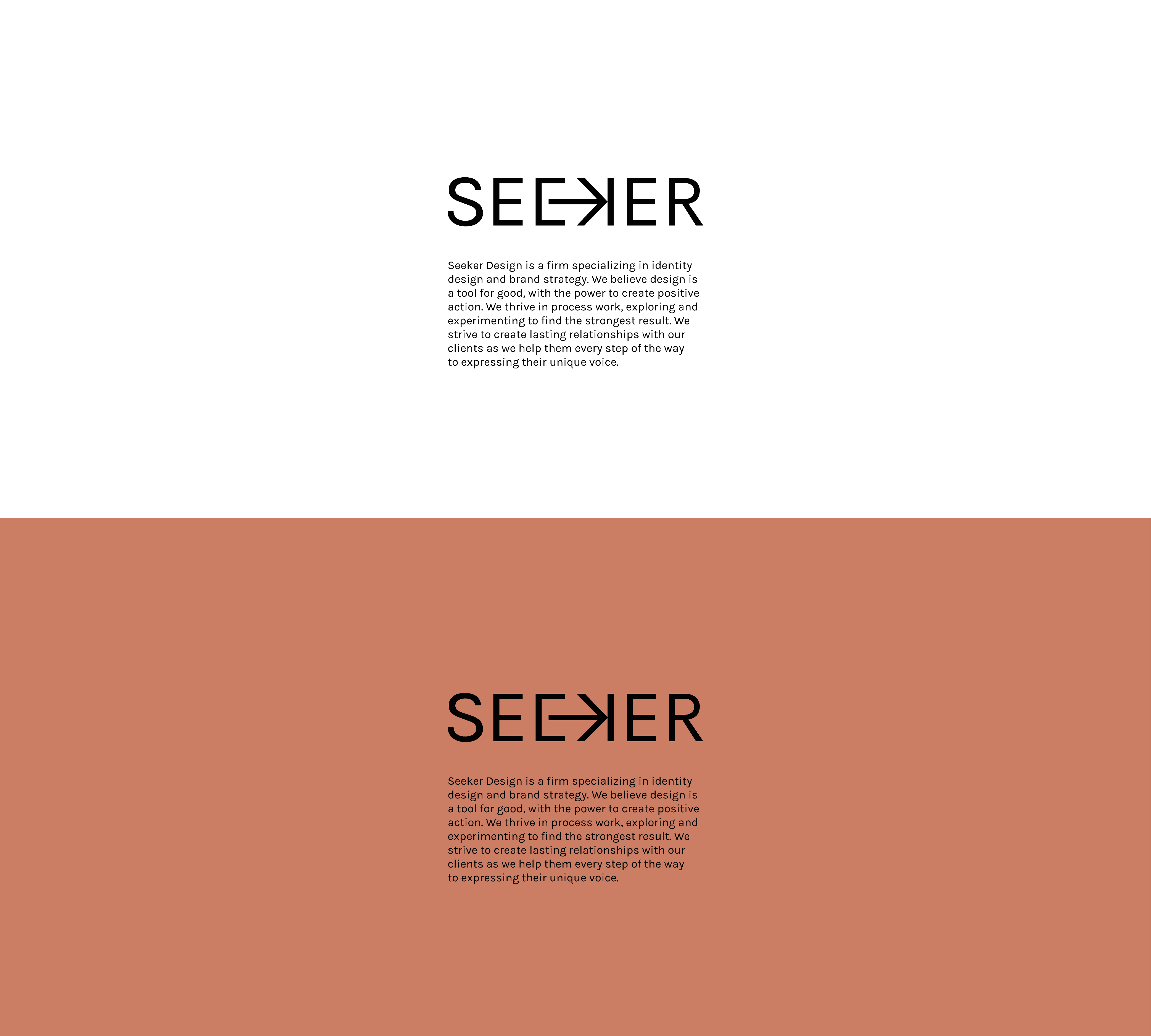 Seeker design logotype with the firm's mission
